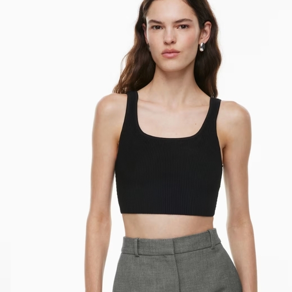 Babaton Tops - Babaton Aritzia Black Sculp Knit Squareneck Ribbed Crop Top S